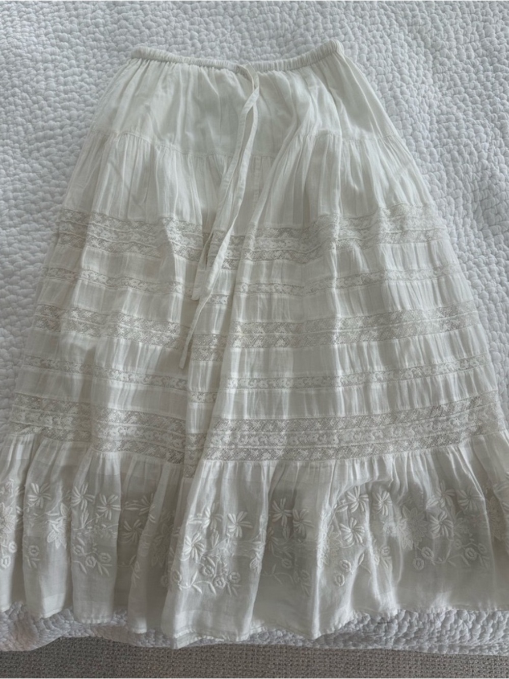 LoveShackFancy Cream Embroidered Maxi Skirt